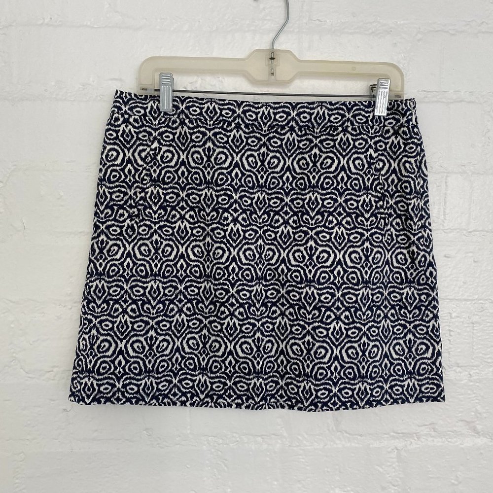 J. CREW JAKARTA PRINT SKIRT NAVY/WHITE SIZE 6 NWT